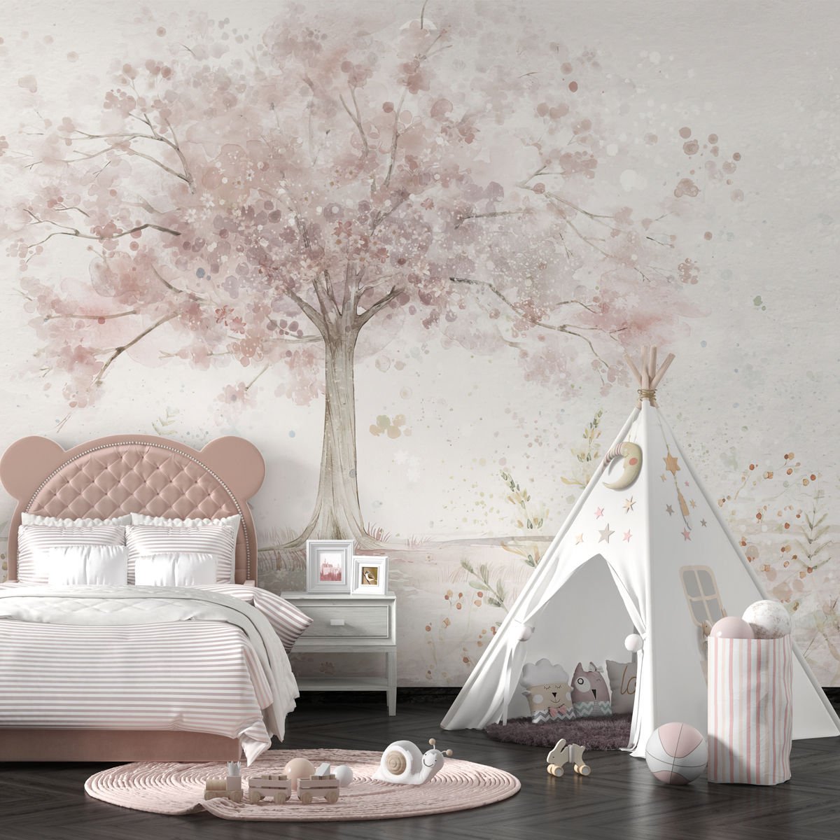 Pembe Sulu Boya Ağaç Duvar Kağıdı