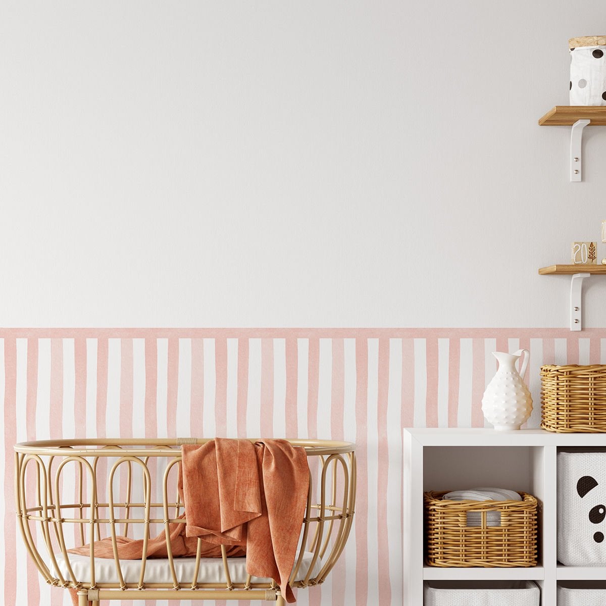 Sulu Boya Çizgiler Panel Sticker Somon Pembe