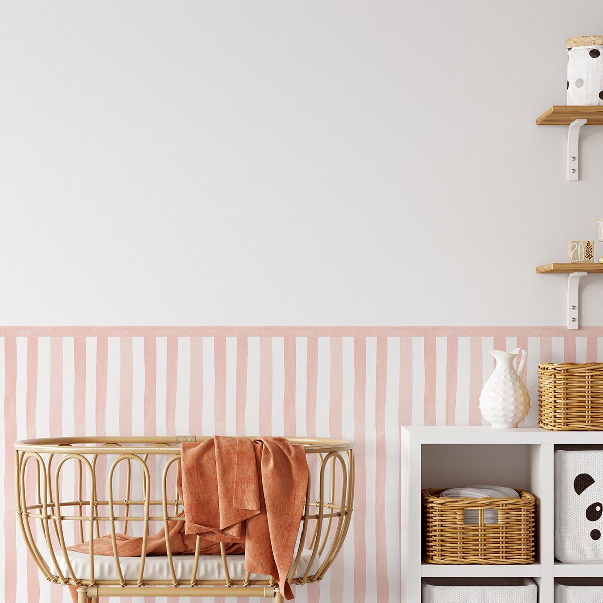 Sulu Boya Çizgiler Panel Sticker Somon Pembe