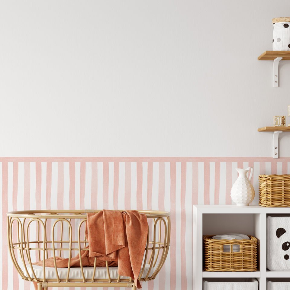 Sulu Boya Çizgiler Panel Sticker Somon Pembe