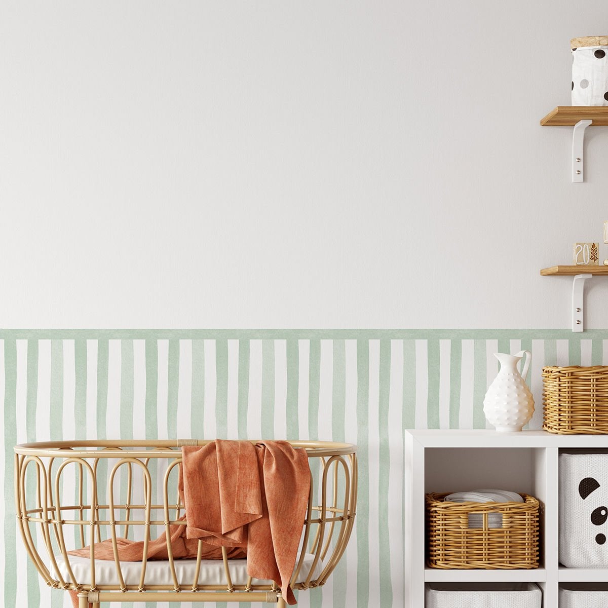 Sulu Boya Çizgiler Panel Sticker Yeşil