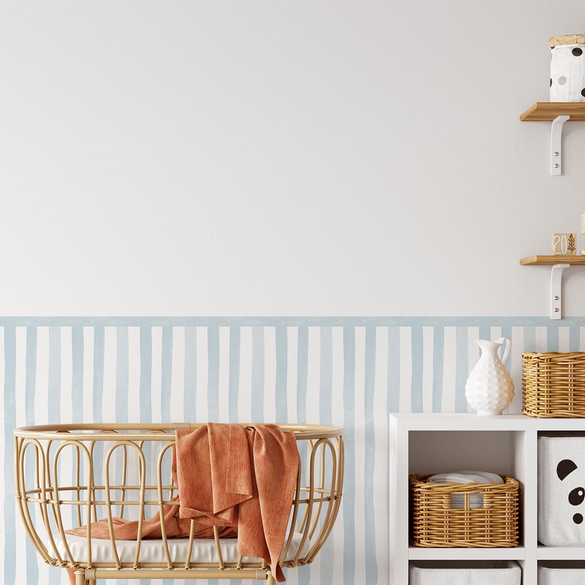 Sulu Boya Çizgiler Panel Sticker Açık Mavi