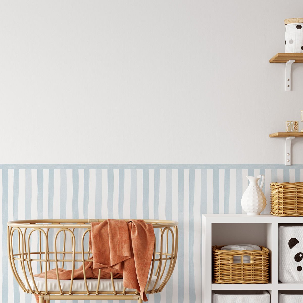 Sulu Boya Çizgiler Panel Sticker Açık Mavi
