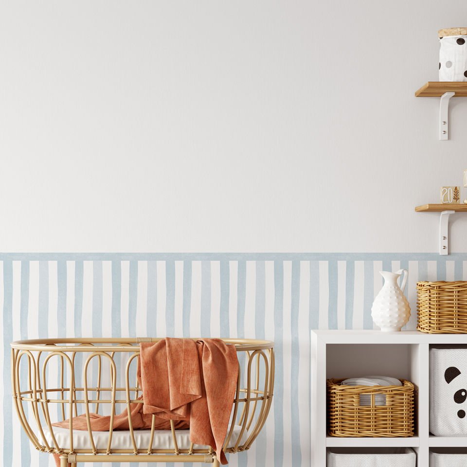 Sulu Boya Çizgiler Panel Sticker Açık Mavi