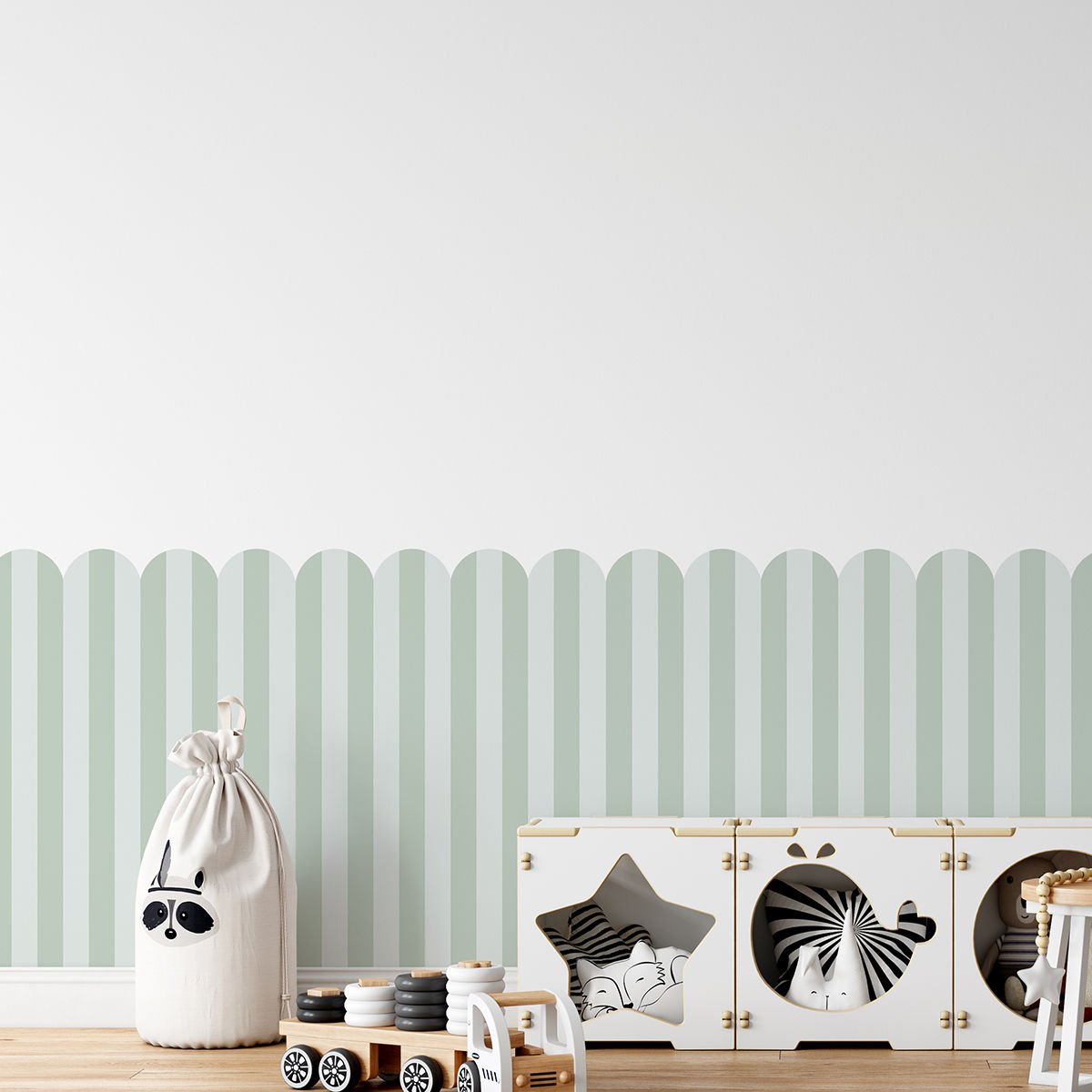 Peel & Stick İki Renk Fırfırlı Panel Sticker 2 Yeşil - Su Yeşili