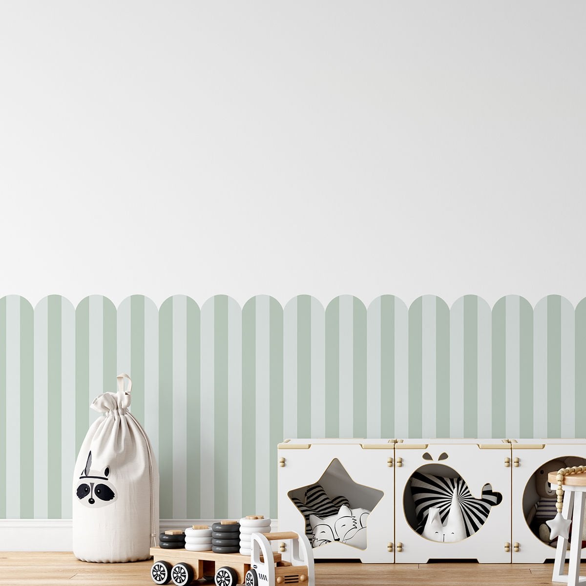 İki Renk Fırfırlı Panel Sticker 2 Yeşil - Su Yeşili