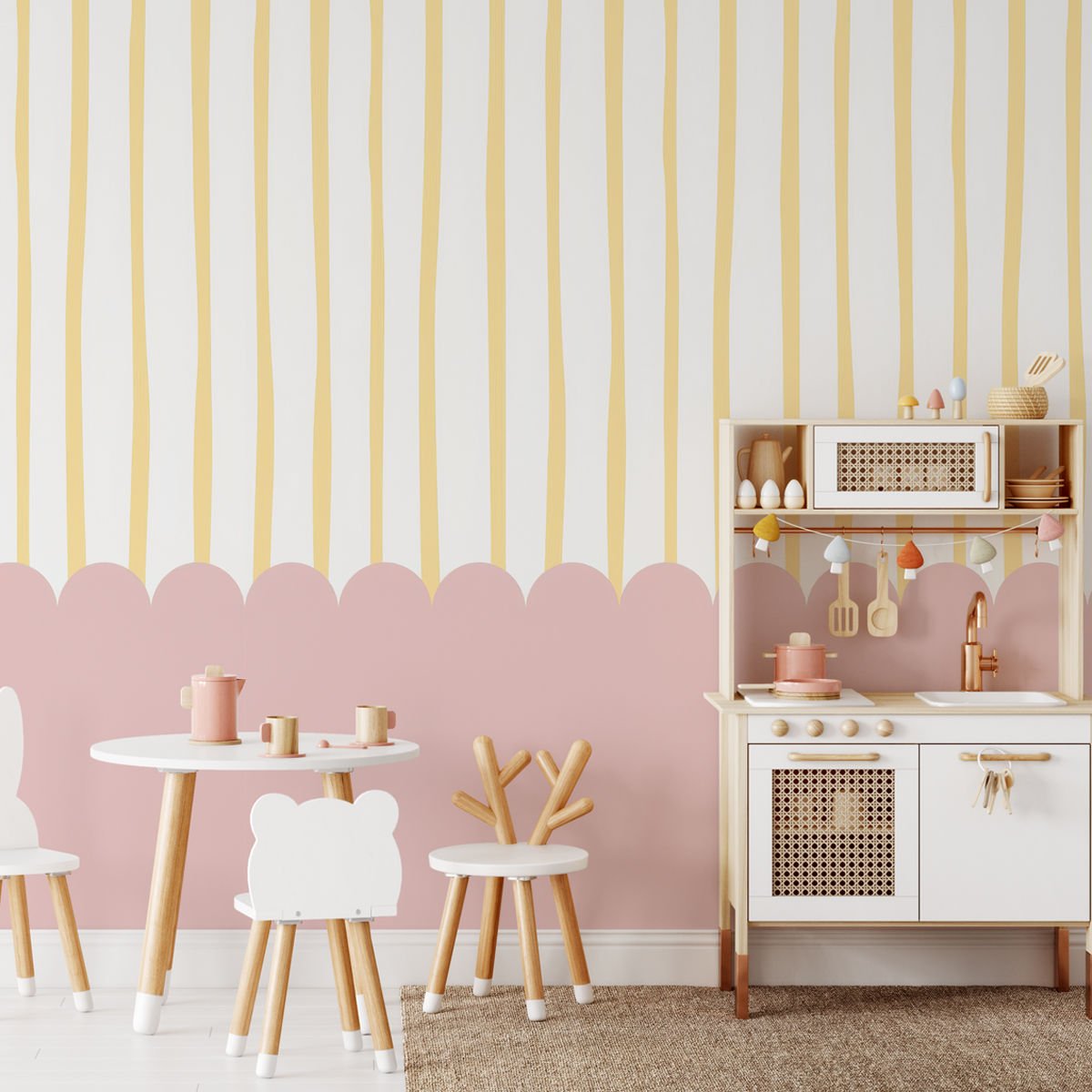 Fırfırlar ve Çizgiler Pembe Duvar Kağıdı