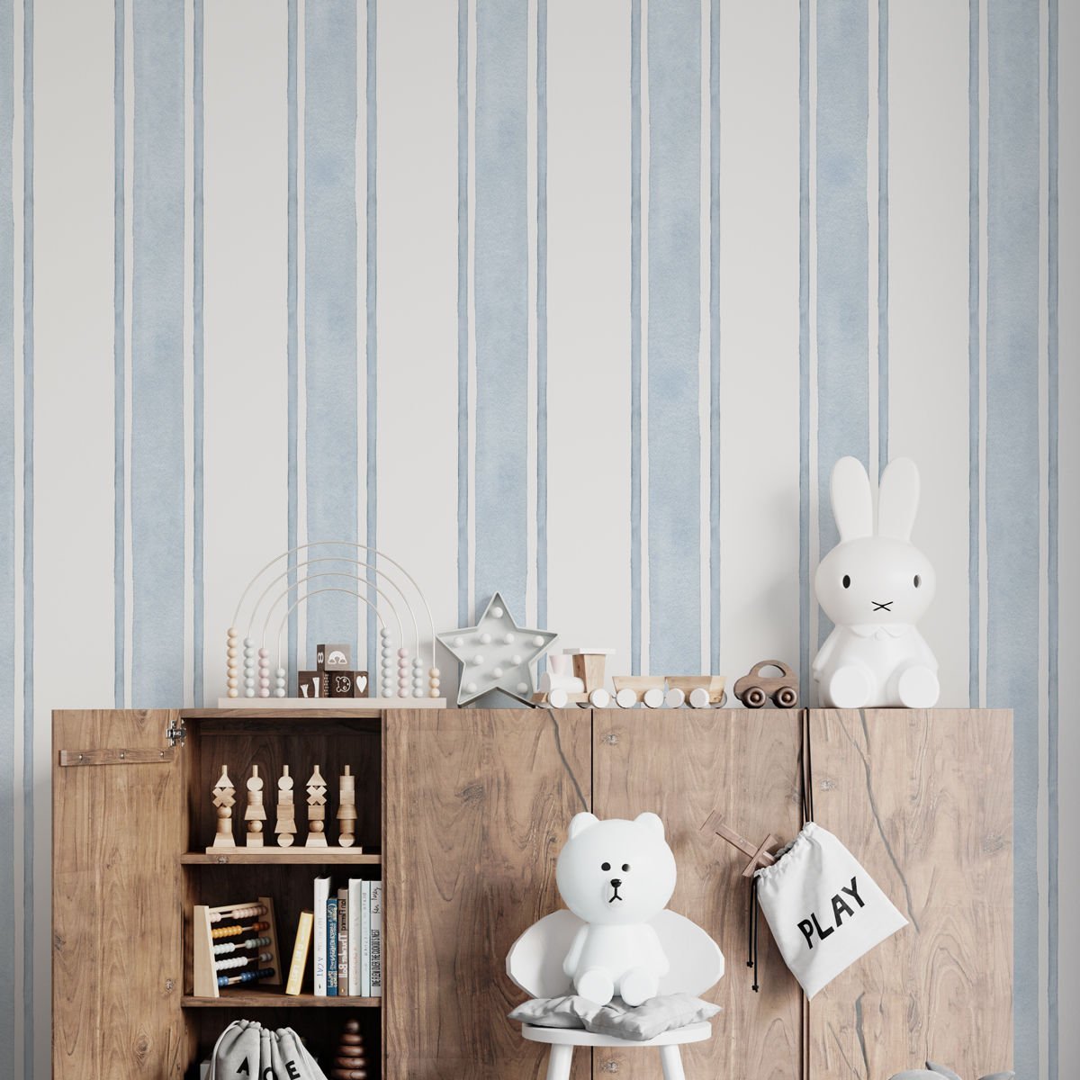 Sulu Boya Açık Mavi Çizgiler Duvar Kağıdı