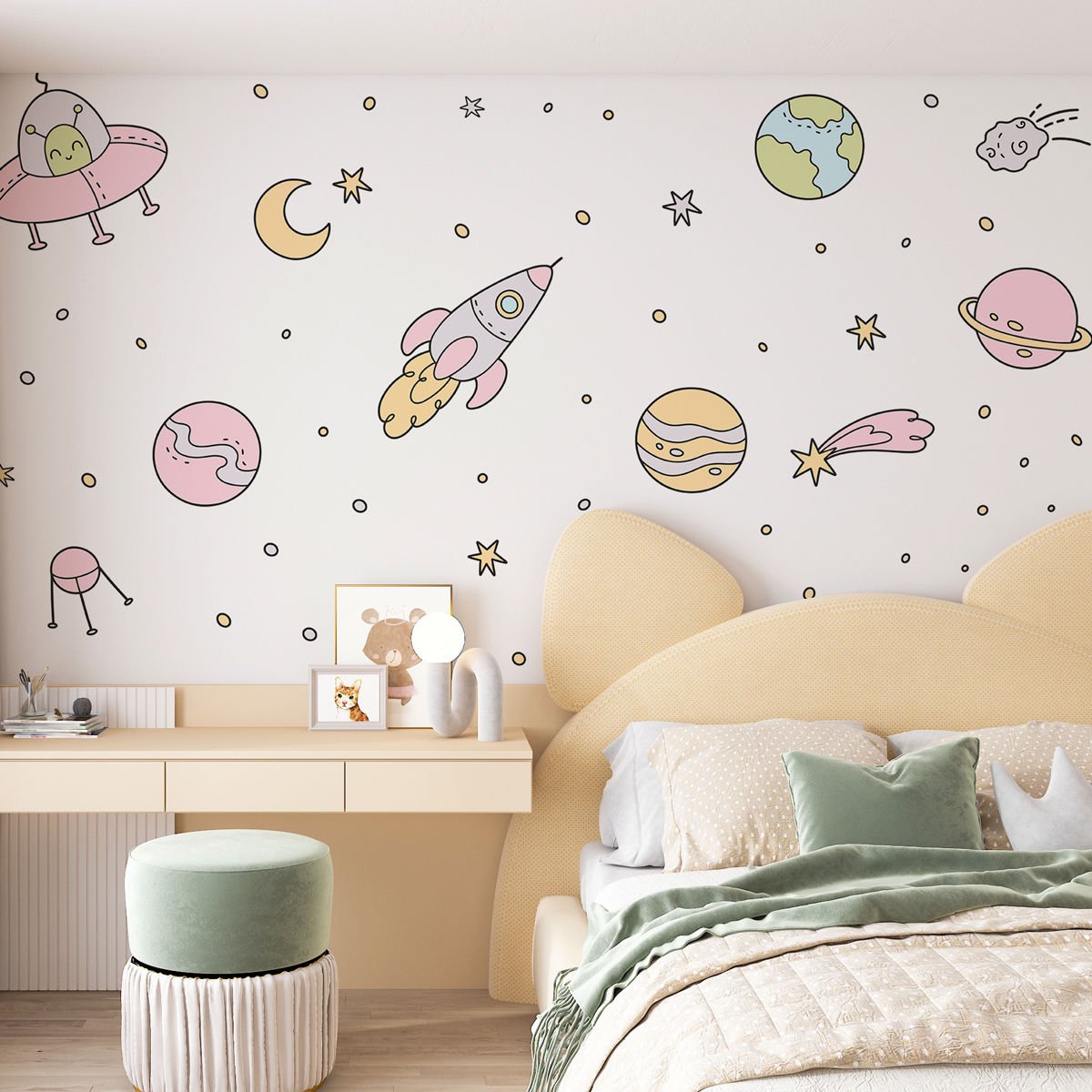 Pembe Temalı Uzay Sticker