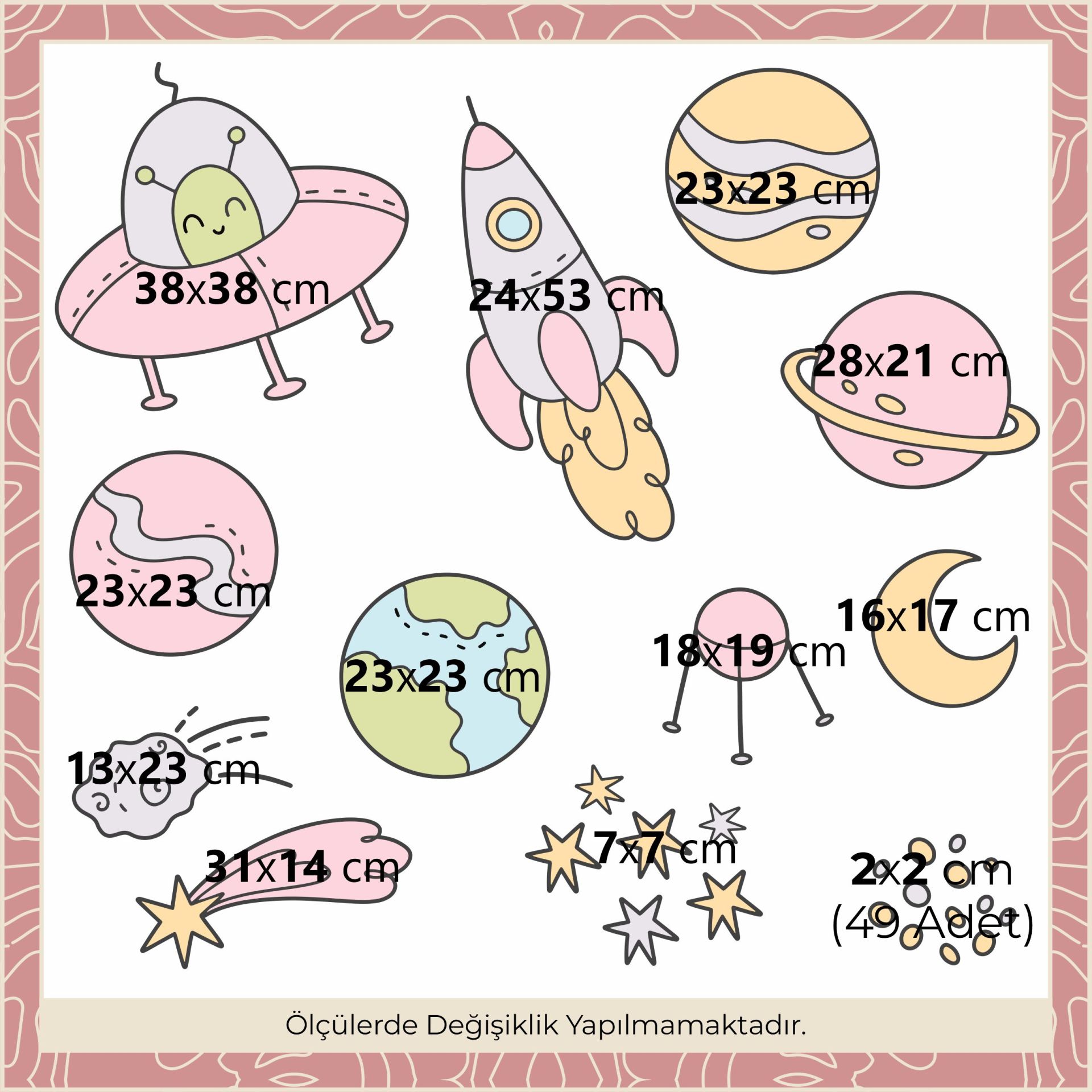 Pembe Temalı Uzay Sticker