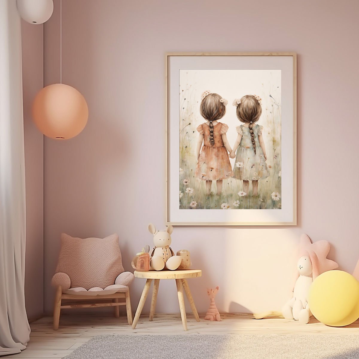 Kız Kardeşler Dekor Tablo 21x30 cm (A4 Ebadı) - Askılı Tablo