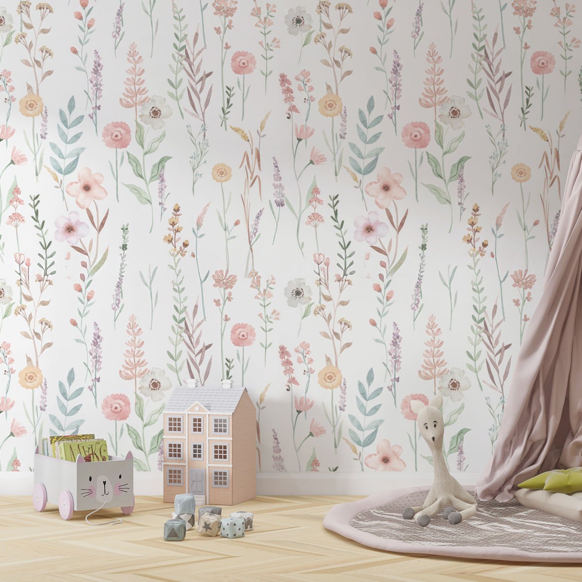 Pastel Sulu Boya Çiçekler Duvar Kağıdı