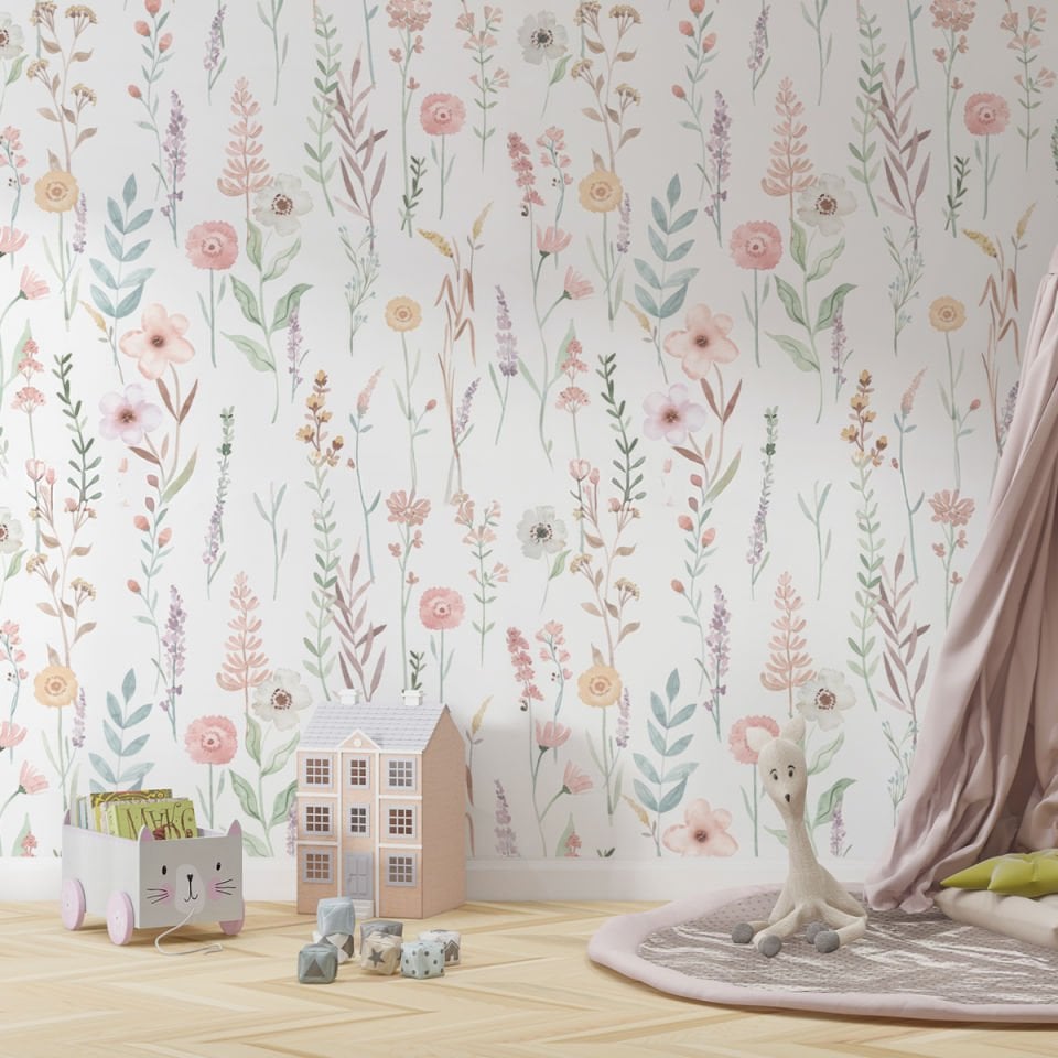 Pastel Sulu Boya Çiçekler Duvar Kağıdı