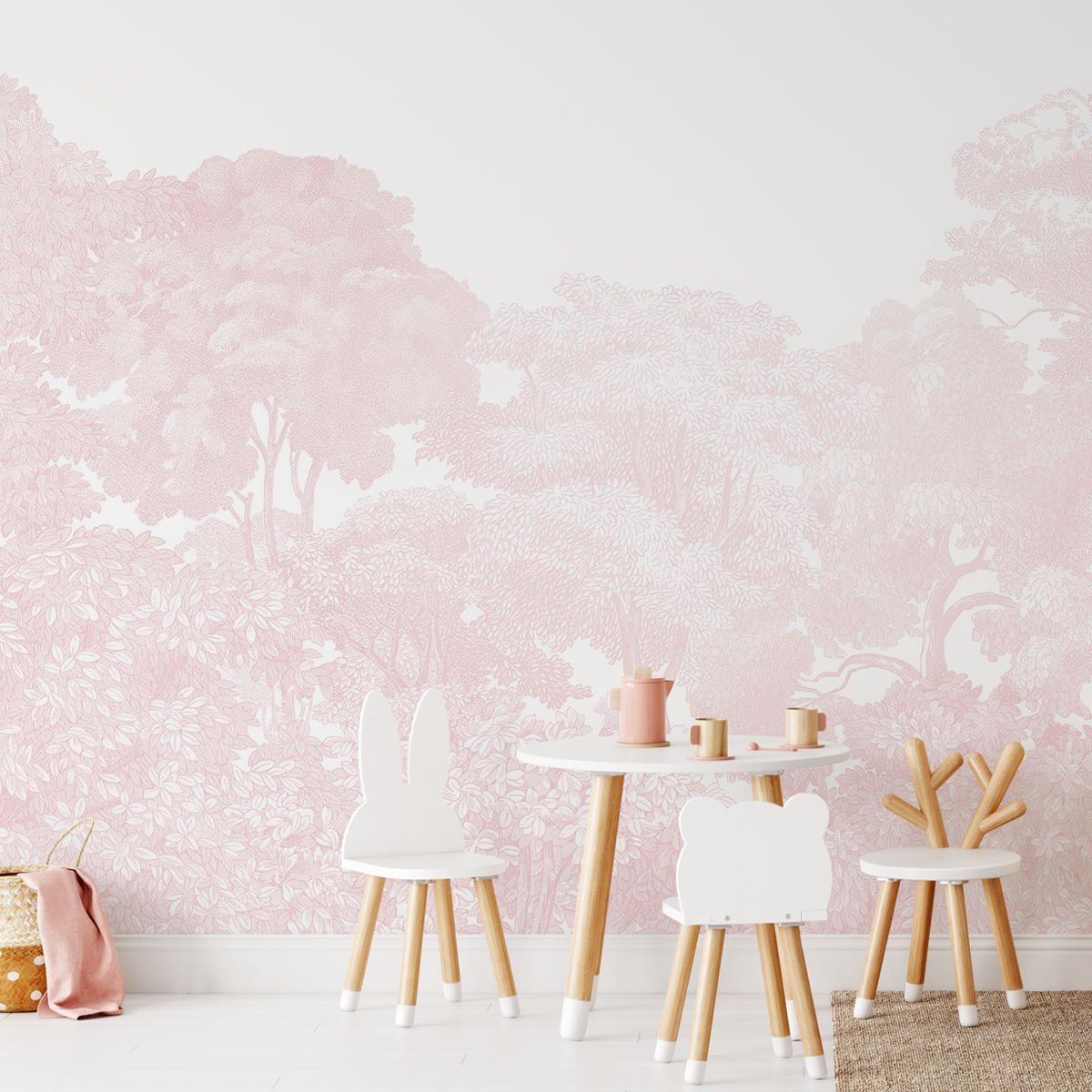 Soft Pembe Monokrom Orman Duvar Kağıdı