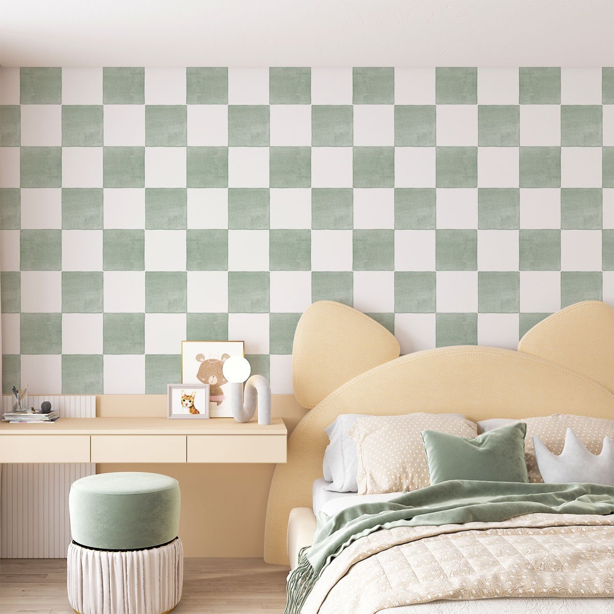 Yeşil Damalı Desen Duvar Kağıdı