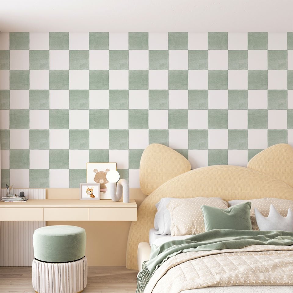 Yeşil Damalı Desen Duvar Kağıdı