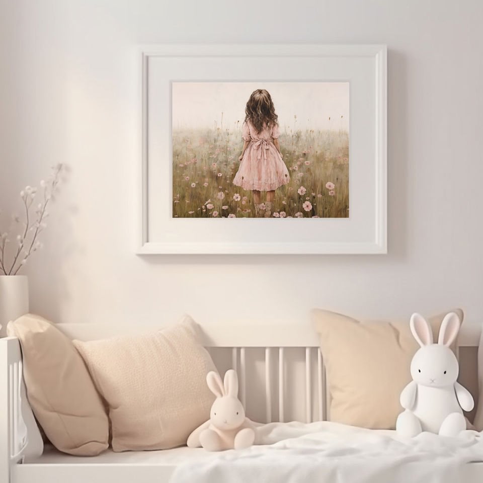 Pembe Elbiseli Kız Dekor Tablo 21x30 cm (A4 Ebadı) - Askısız Tablo