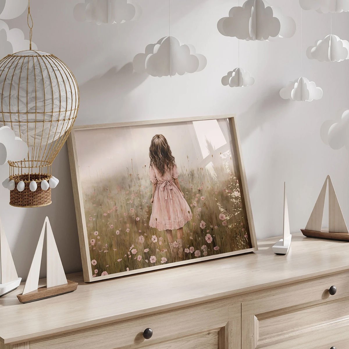 Pembe Elbiseli Kız Dekor Tablo 30x42 cm (A3 Ebadı) - Askısız Tablo