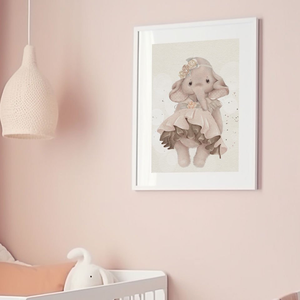 Süslü Fil Dekor Tablo 21x30 cm (A4 Ebadı) - Askılı Tablo