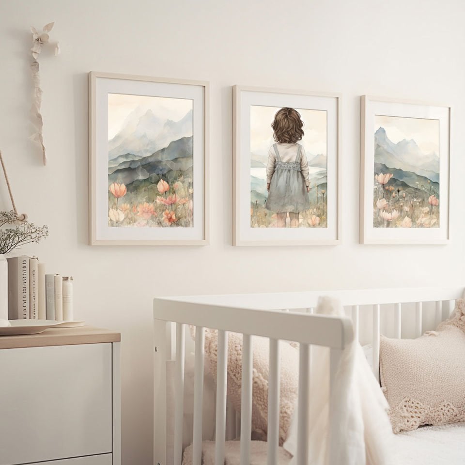 Küçük Kız Set Dekor Tablolar 21x30 cm (A4 Ebadı) - Askılı Tablo