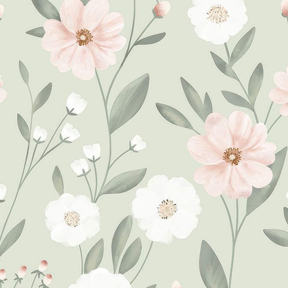 Su Yeşili Fonlu Bahar Çiçekleri Duvar Kağıdı