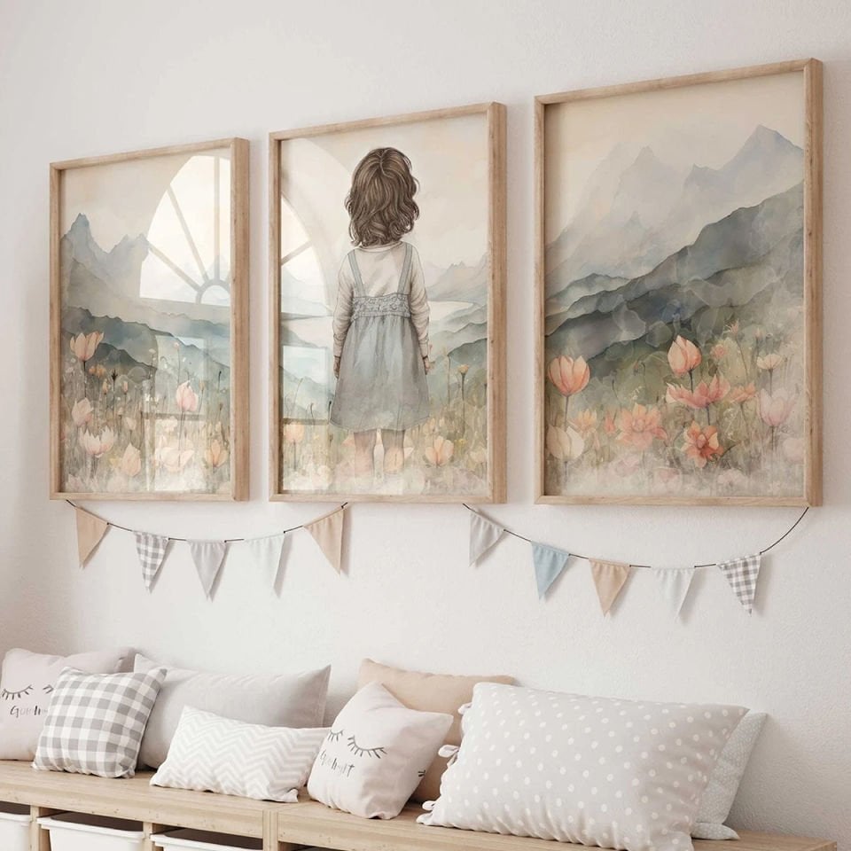 Küçük Kız Set Dekor Tablolar 30x42 cm (A3 Ebadı) - Askısız Tablo