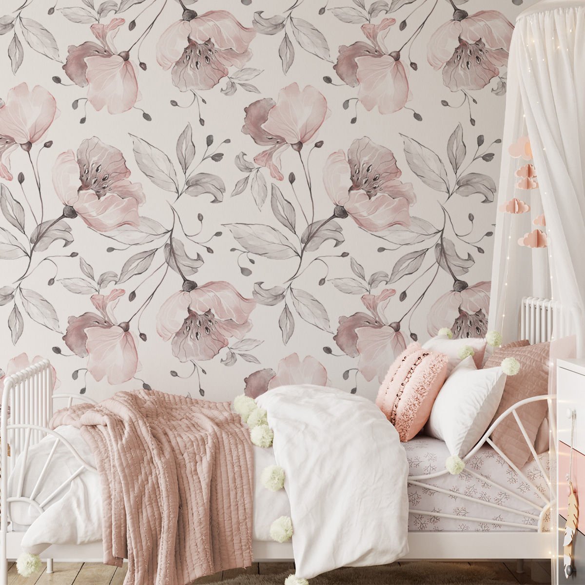 Pembe Çiçekli Sarmaşık Duvar Kağıdı