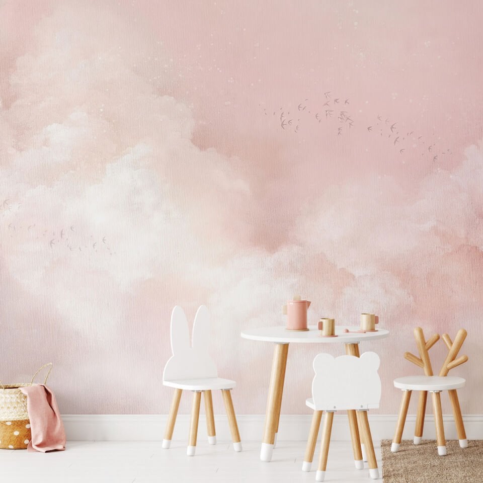 Çizgi Dokulu Pembe Bulutlar Duvar Kağıdı