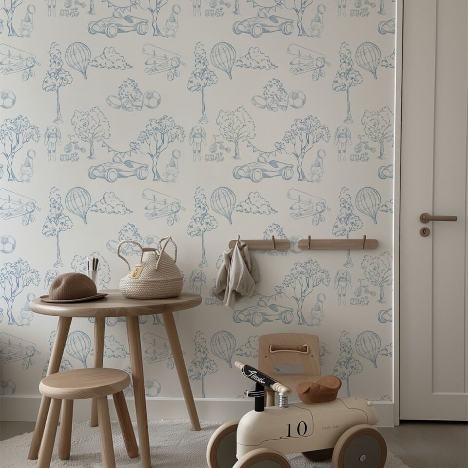 Monokrom Mavi Desenler Duvar Kağıdı