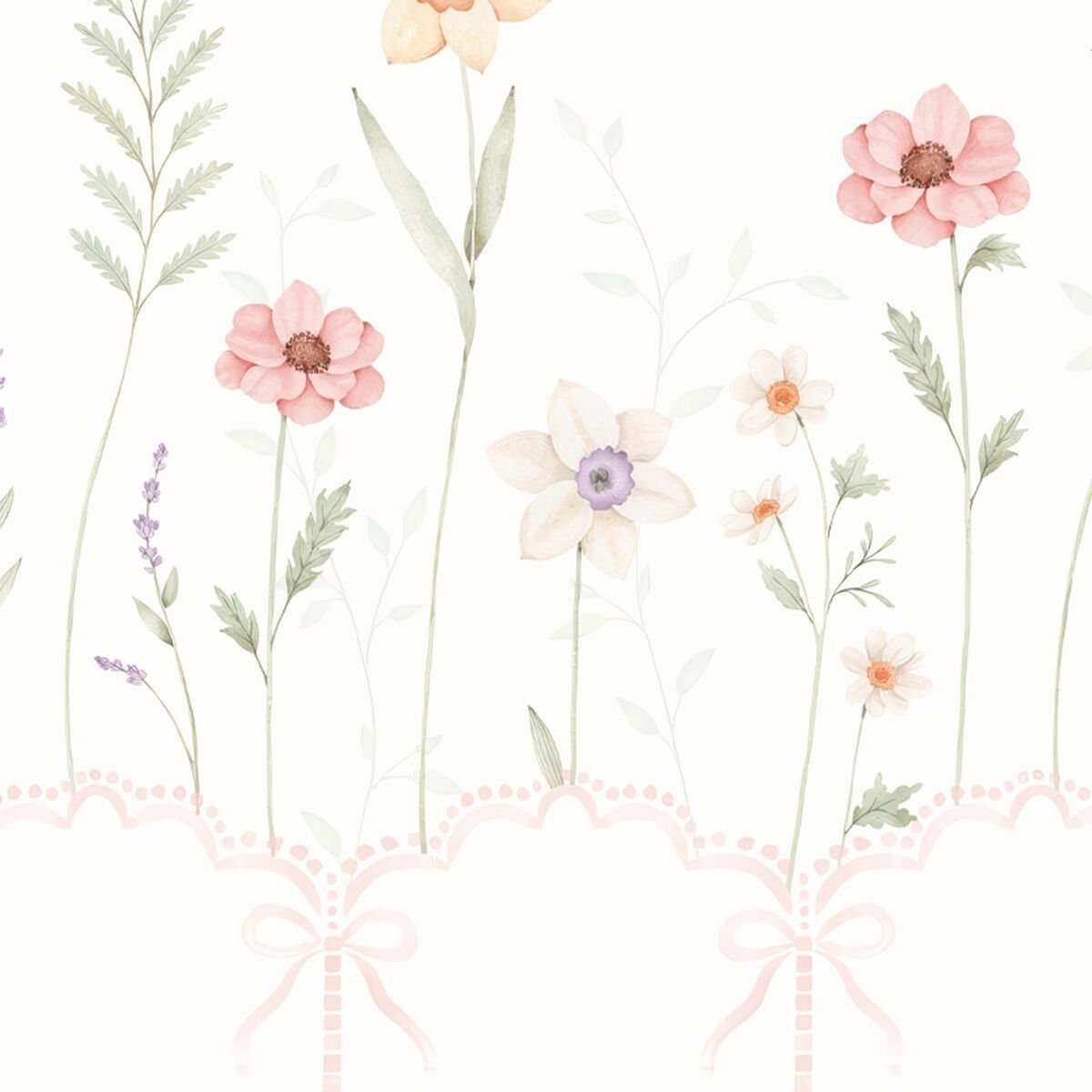 Kurdeleli Fırfır ve Çiçekler  Duvar Kağıdı