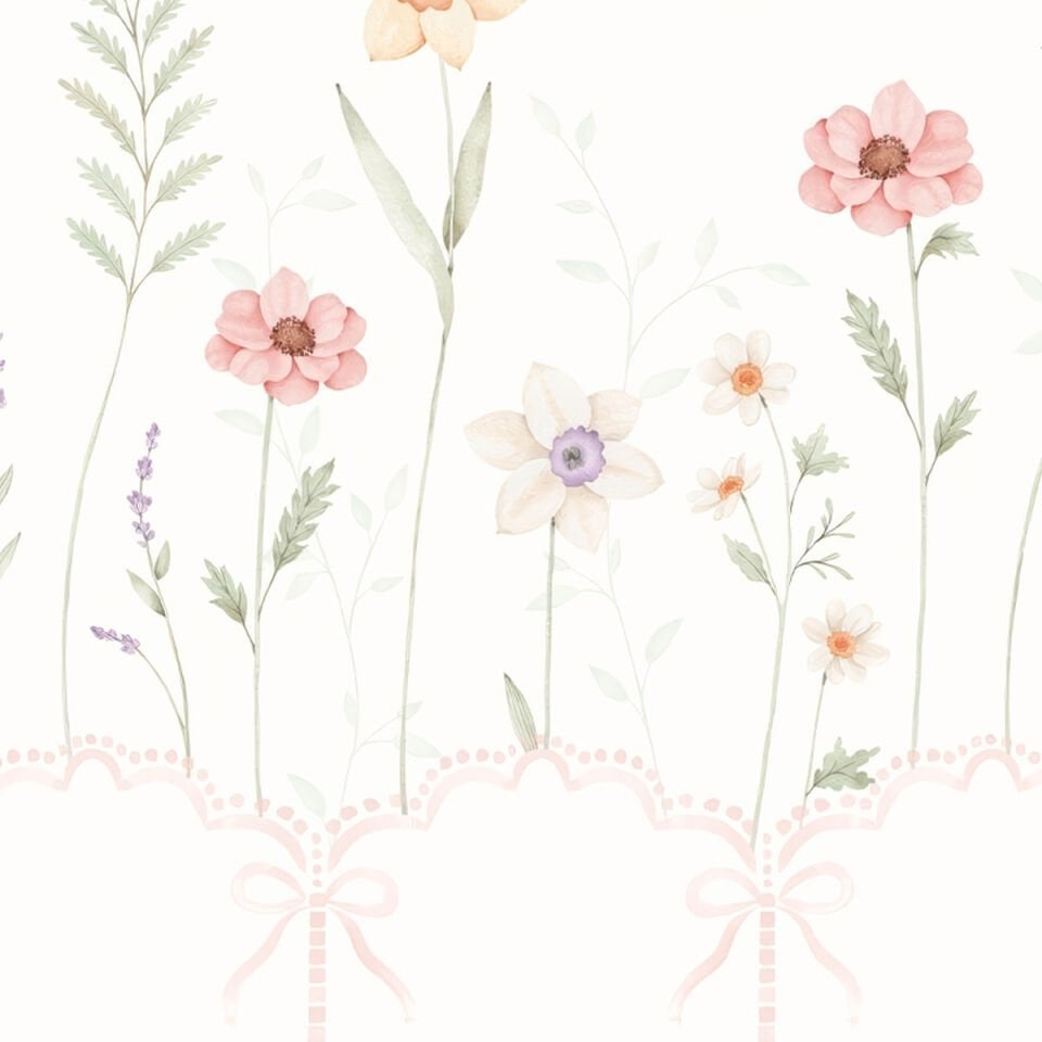 Kurdeleli Fırfır ve Çiçekler  Duvar Kağıdı