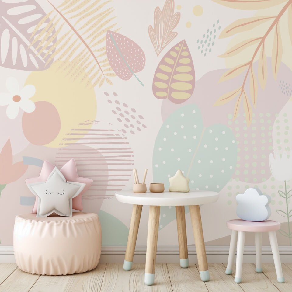 Soyut Çiçekler ve Yapraklar Duvar Kağıdı