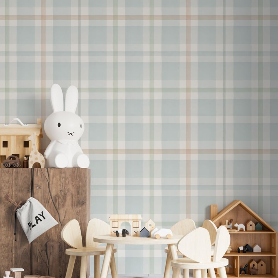 Açık Mavi Ekose Duvar Kağıdı