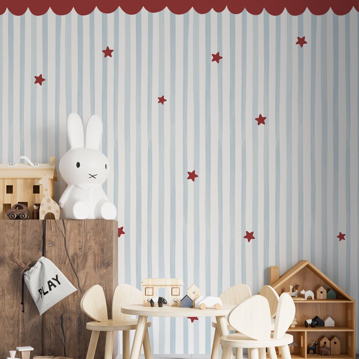 Fırfırlı ve Yıldızlı Çizgiler Duvar Kağıdı