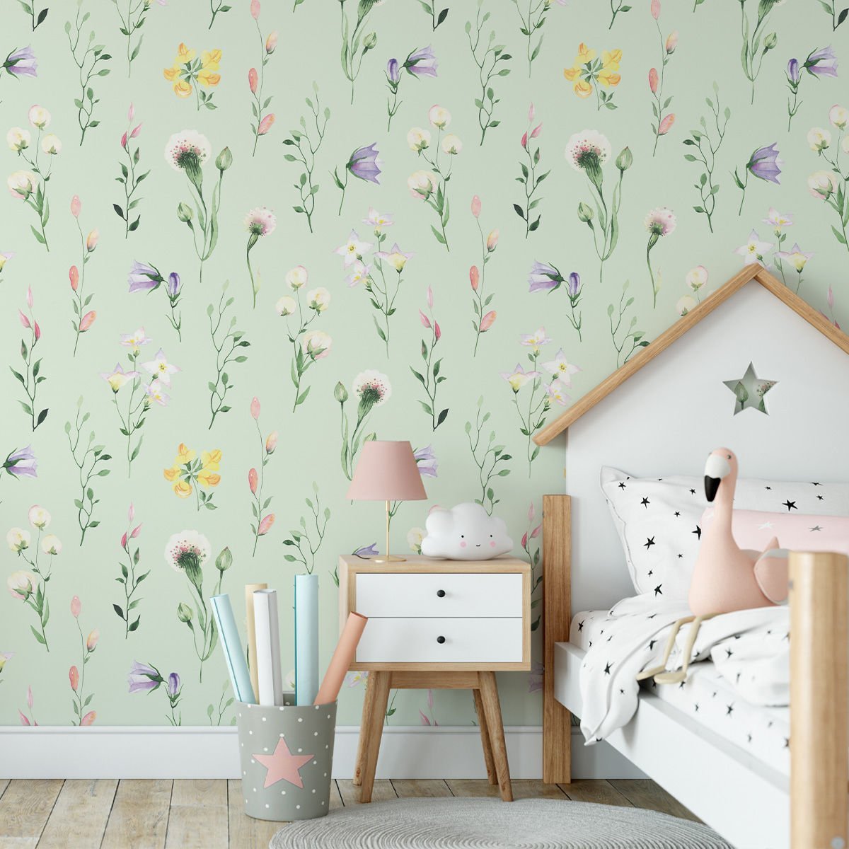 Bahar Çiçekleri Su Yeşili Duvar Kağıdı