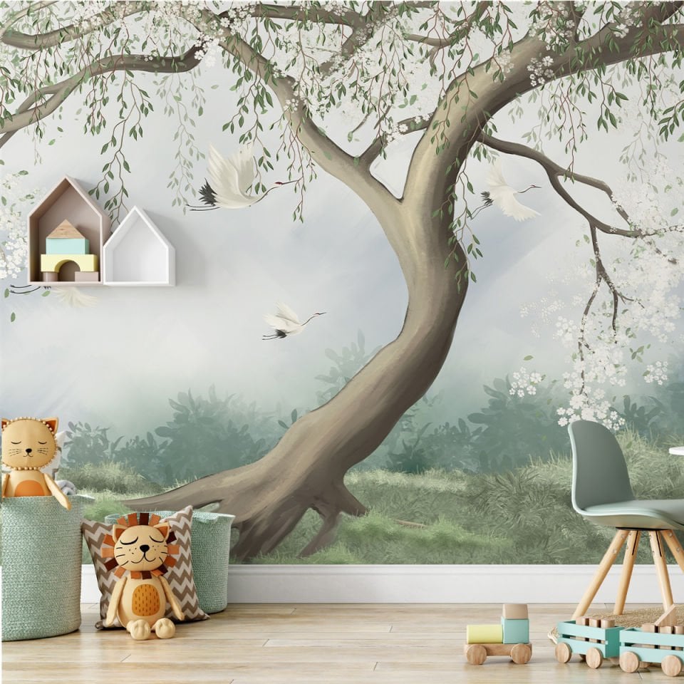 Beyaz Çiçekli Ağaç Duvar Kağıdı