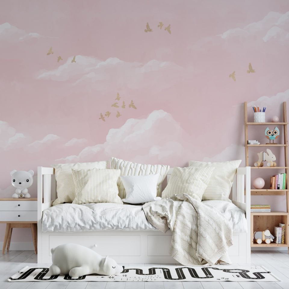 Sulu Boya Bulutlar Pembe Duvar Kağıdı