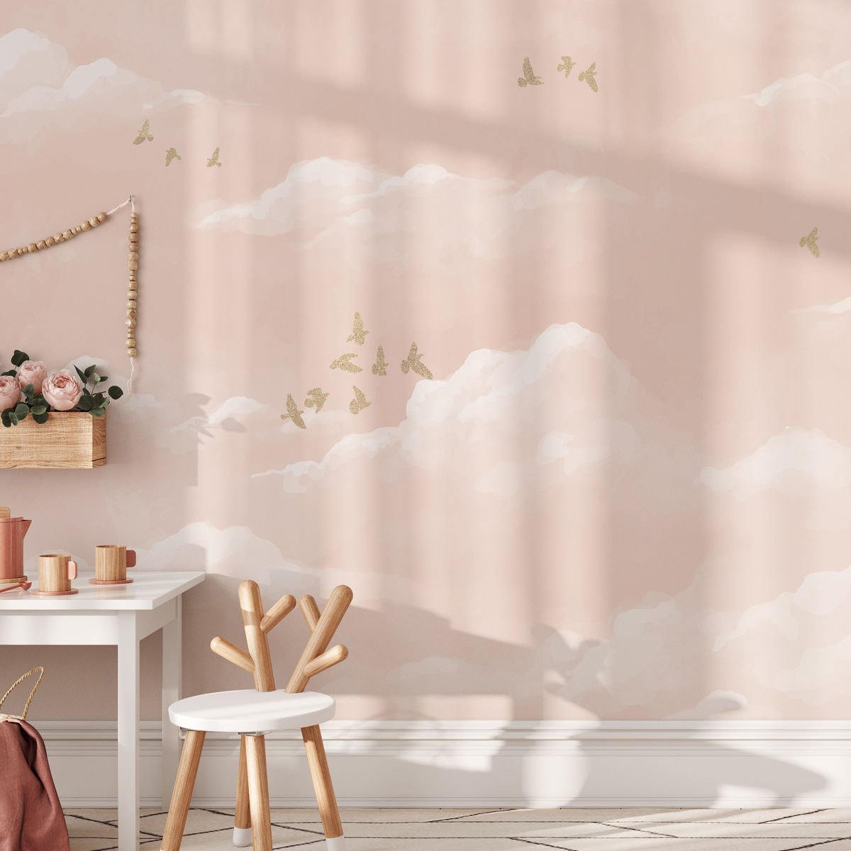 Sulu Boya Bulutlar Somon Duvar Kağıdı