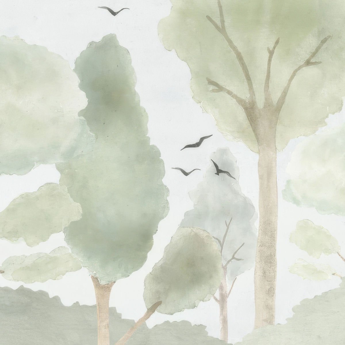 Sulu Boya Yeşil Orman Duvar Kağıdı