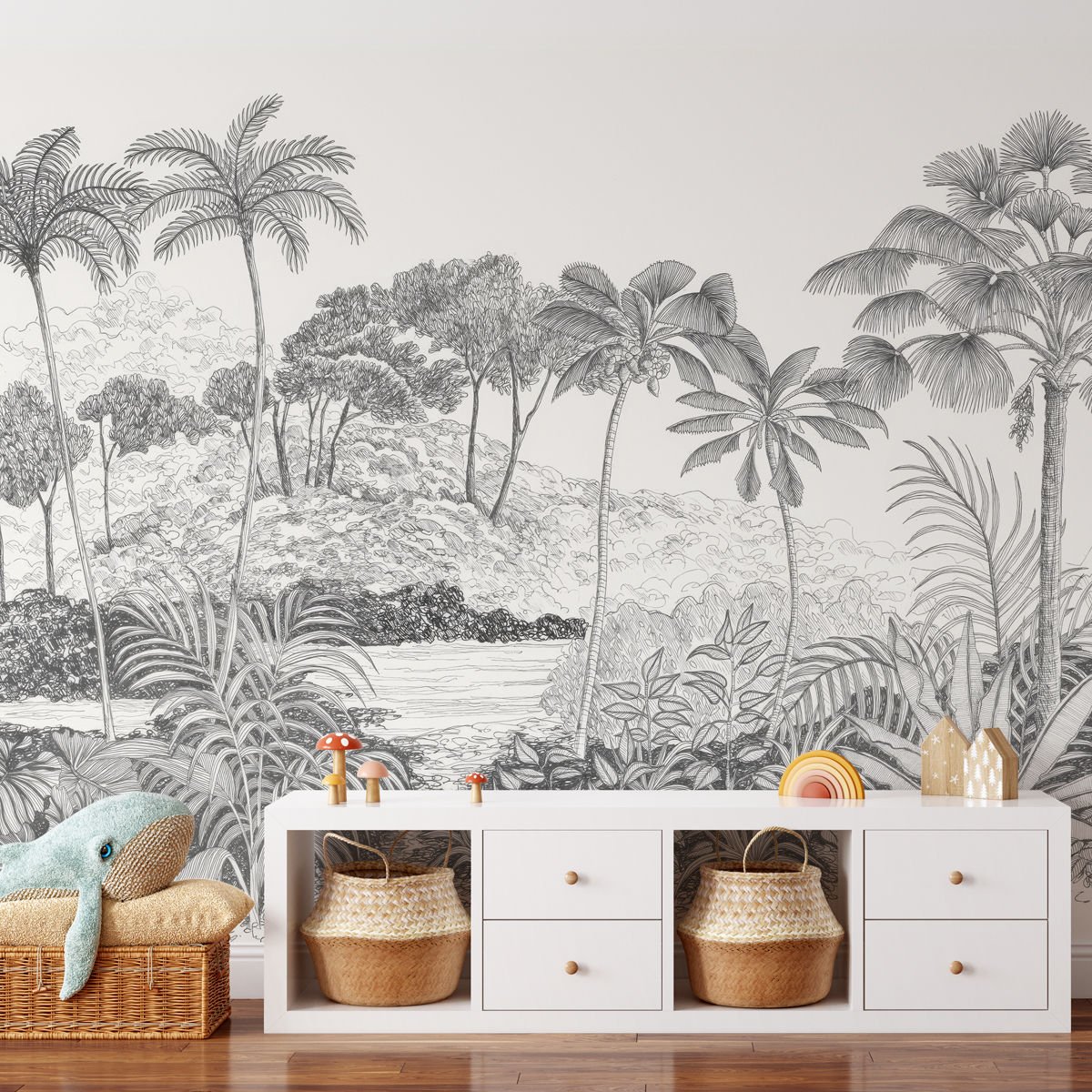 El Çizim Tropikal Ağaçlar Duvar Kağıdı