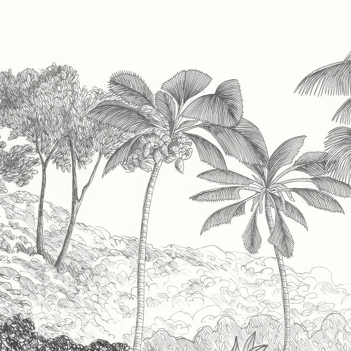 El Çizim Tropikal Ağaçlar Duvar Kağıdı