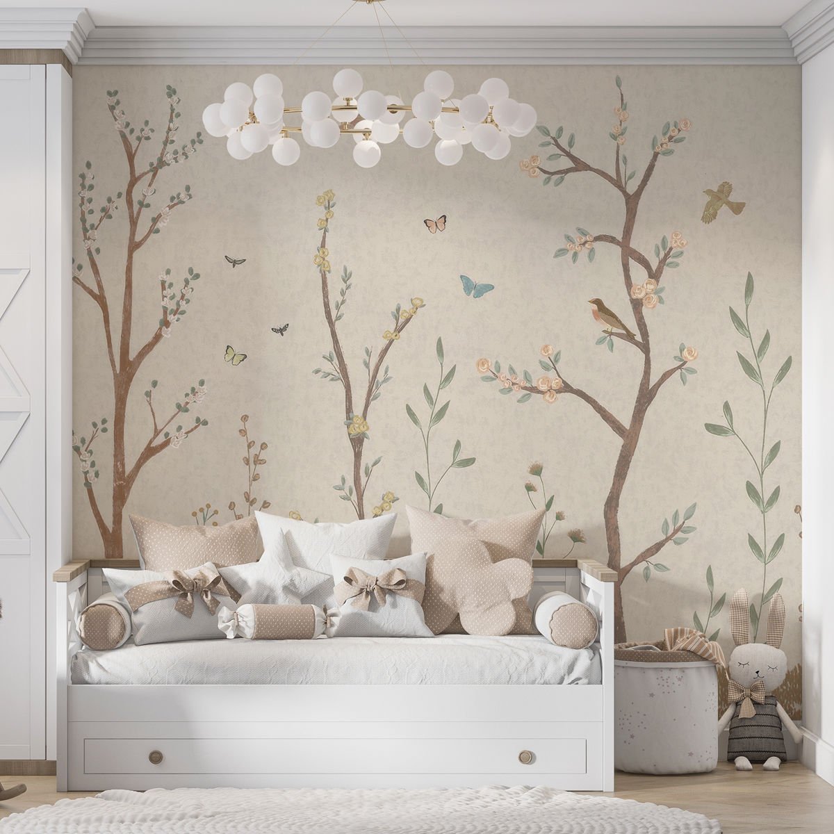 Bej Fonlu Ağaçlar Duvar Kağıdı