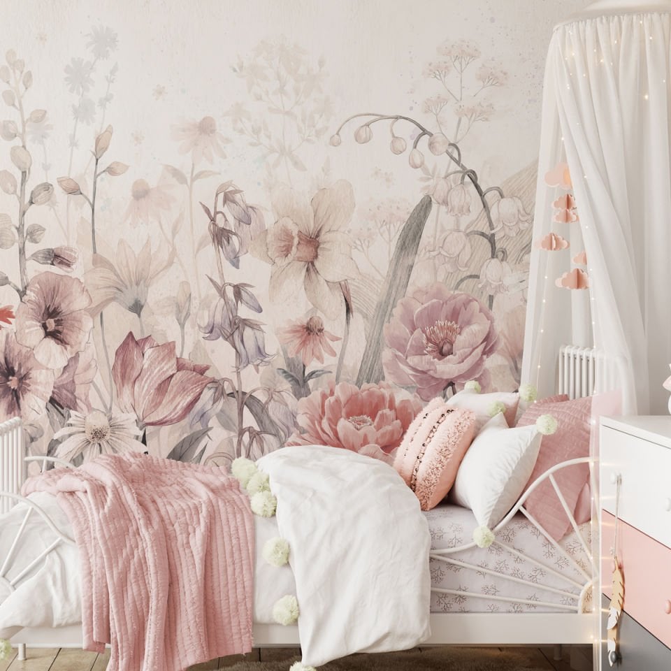 Lila Pembe Çiçekler Duvar Kağıdı