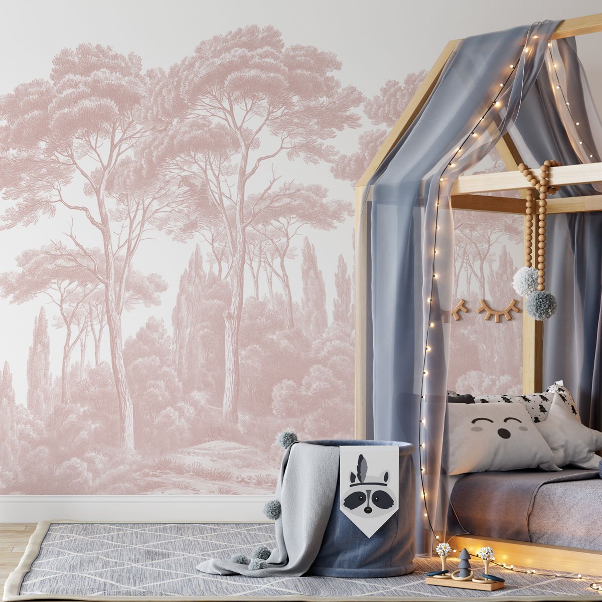 Pembe Sulu Boya Orman Duvar Kağıdı