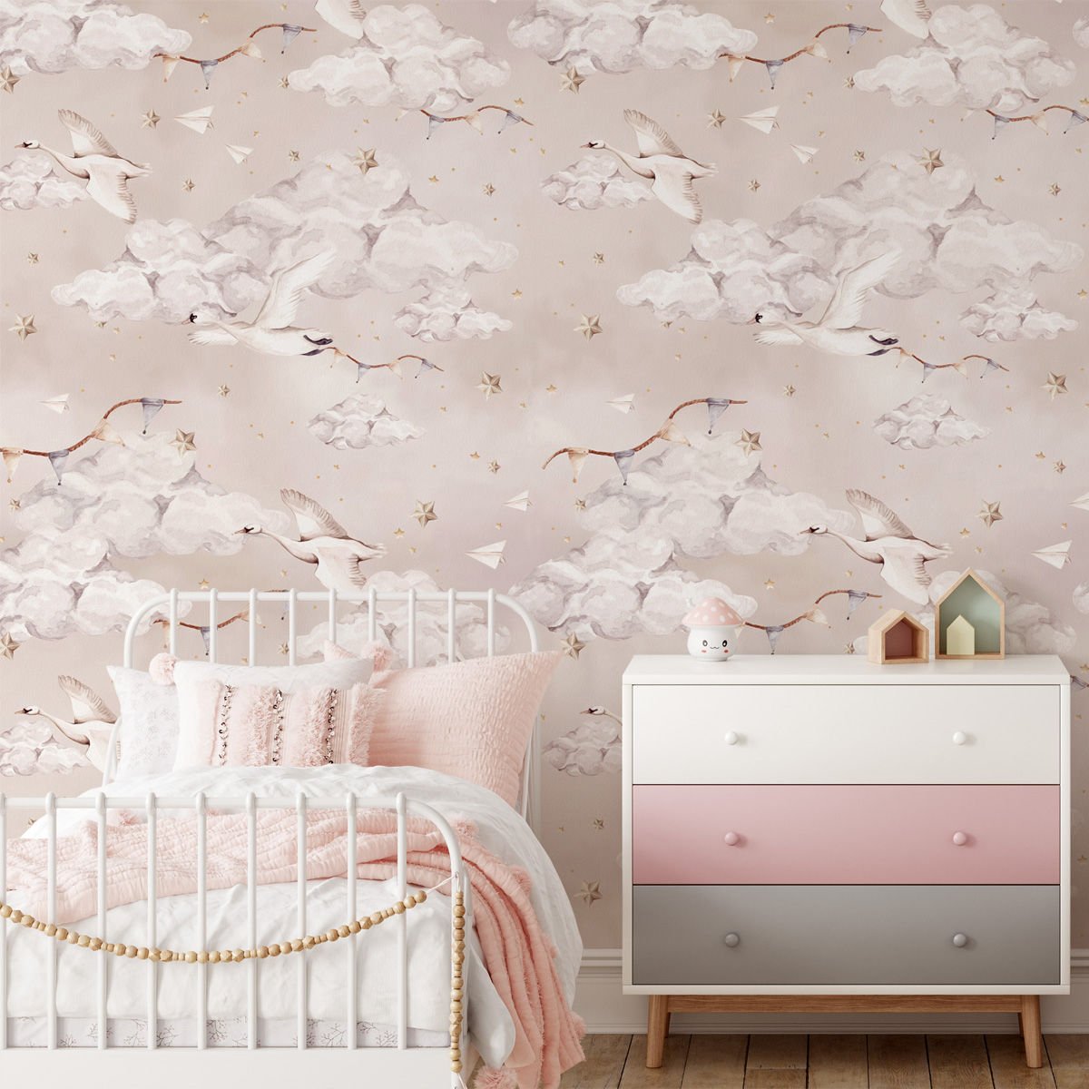 Martılar Gül Kurusu Duvar Kağıdı