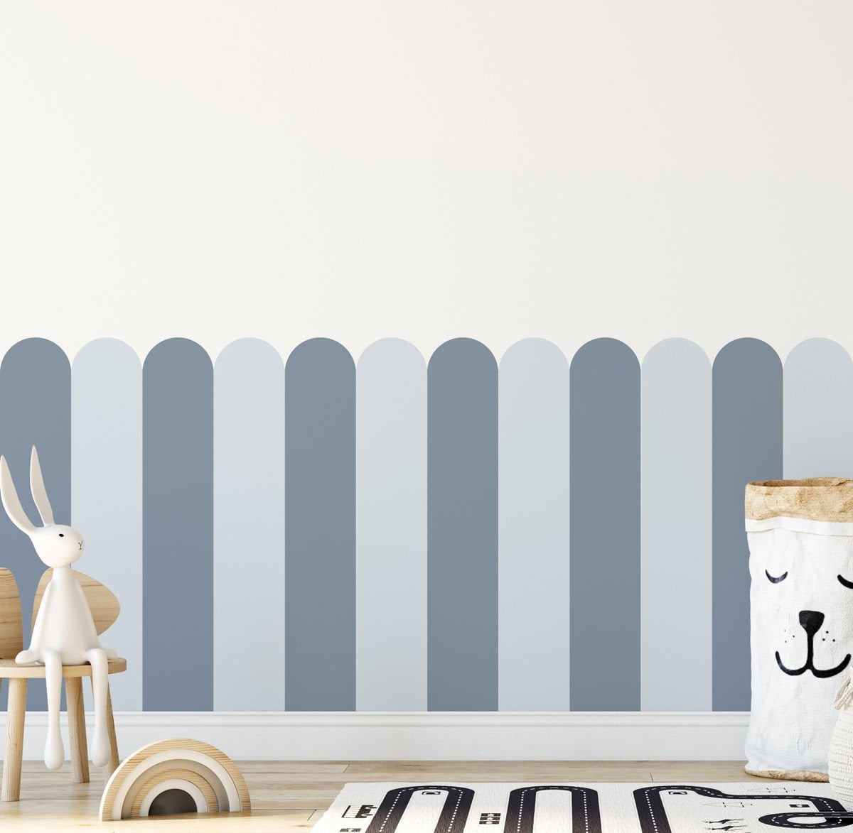 İki Renk Fırfırlı Panel Sticker Gece Mavi - Gökyüzü Mavisi