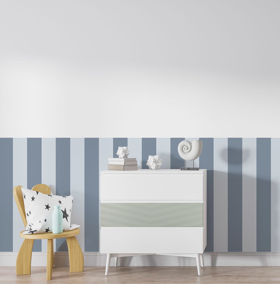 Peel & Stick İki Renk Düz Panel Sticker Gece Mavi - Gökyüzü Mavisi