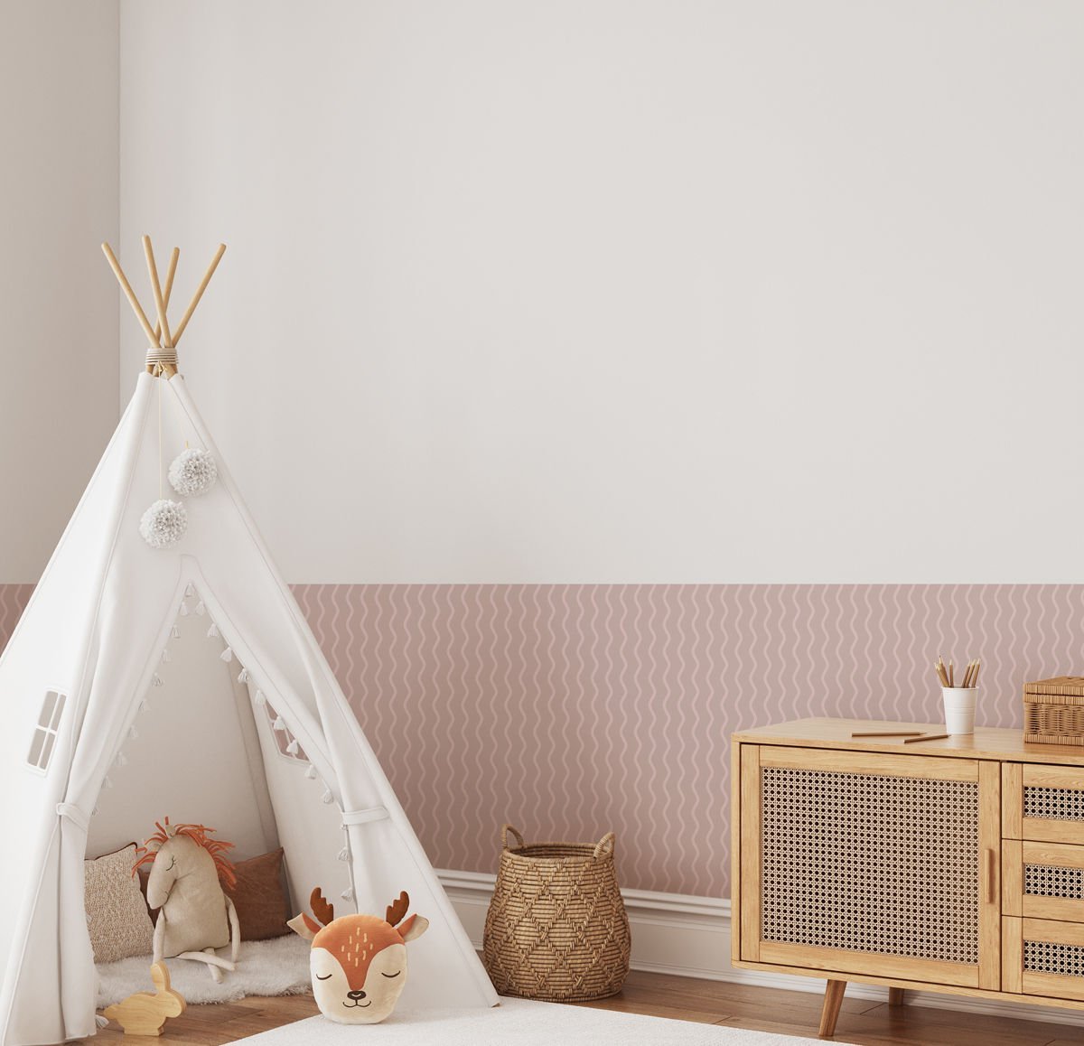 Peel & Stick Çizgili Panel Sticker Gül Kurusu - Pembe