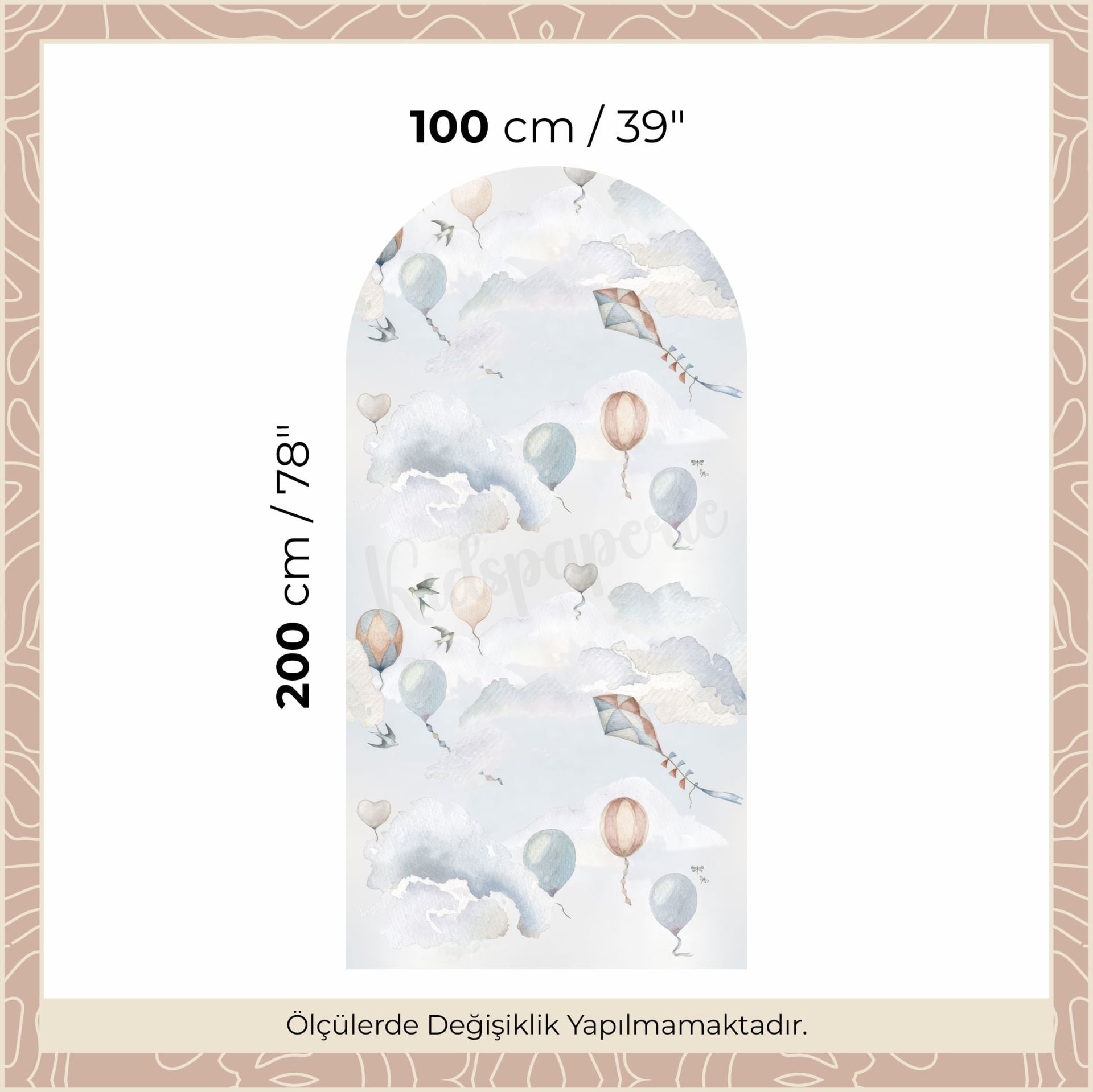 Mavi Bej Balonlar ve Bulutlar Arch Sticker