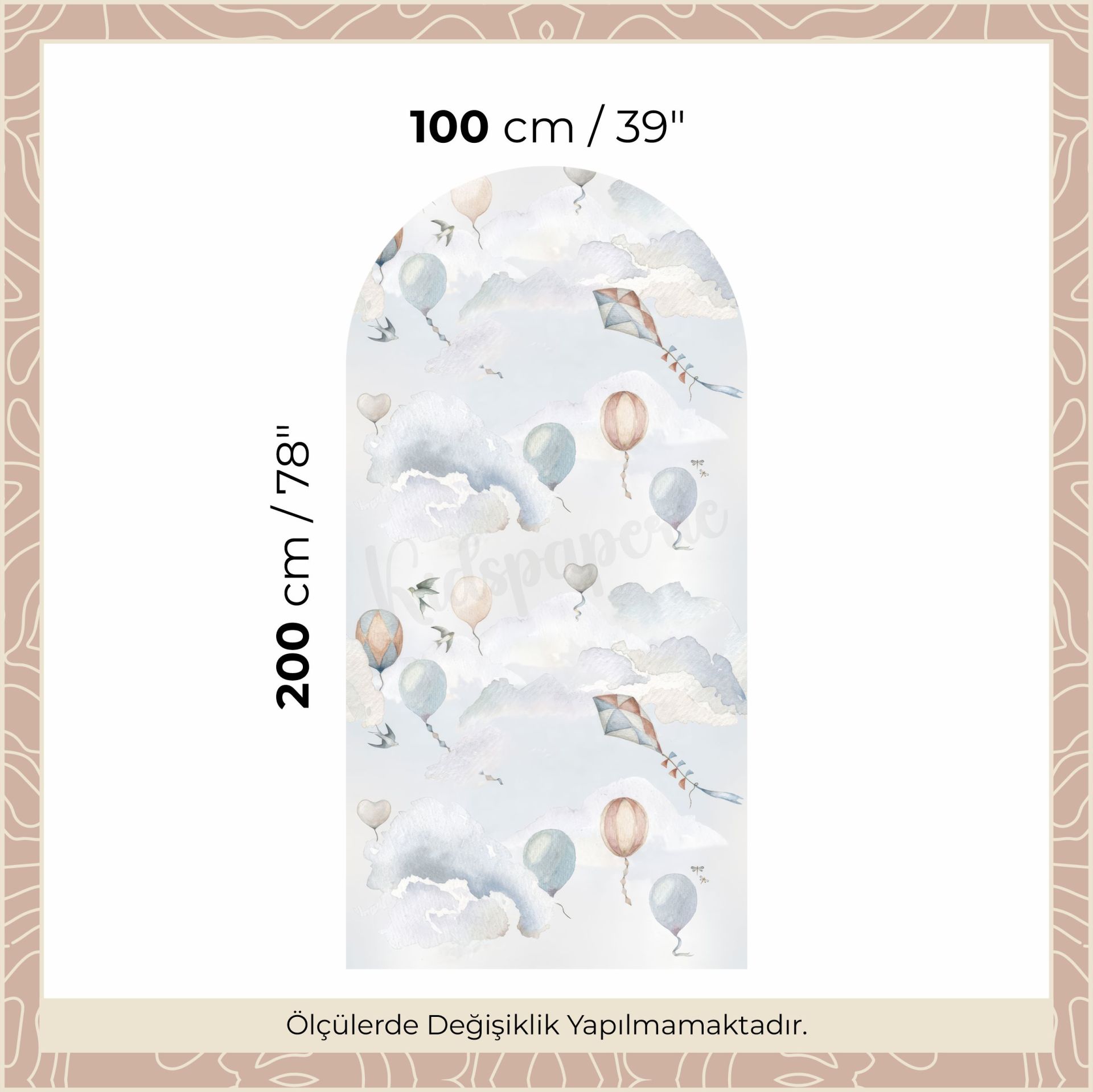 Mavi Bej Balonlar ve Bulutlar Arch Sticker